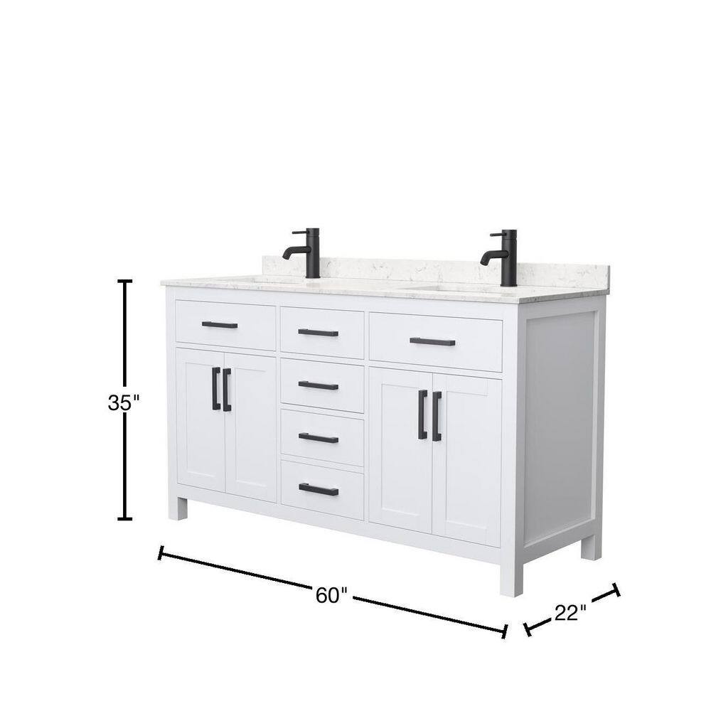 Wyndham Collection Beckett 60 in. W x 22 in. D x 35 in. H Double Sink Bath Vanity in White with Carrara Cultured Marble Top WCG242460DWBCCUNSMXX