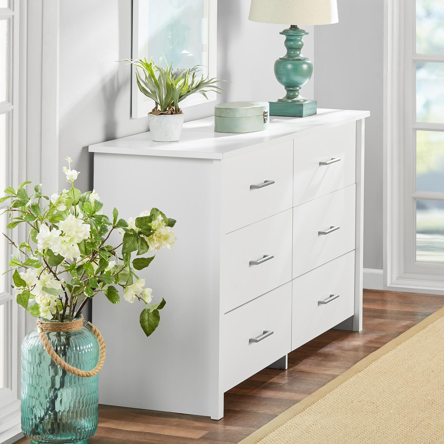 Mainstays Hillside 6-Drawer Dresser， Soft White Finish