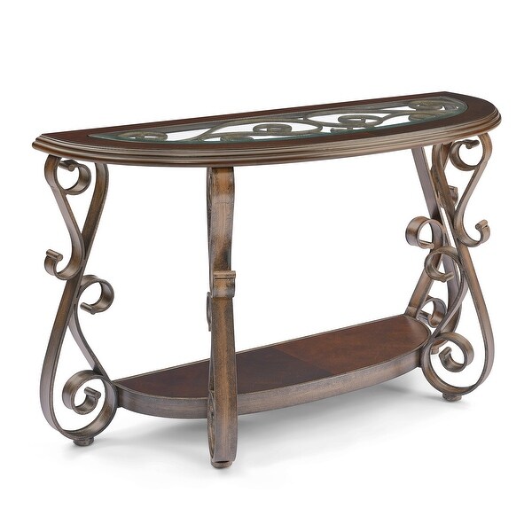 Console Table with Glass Table Top and Powder Coat Finish Metal Legs，Dark Brown （25.5