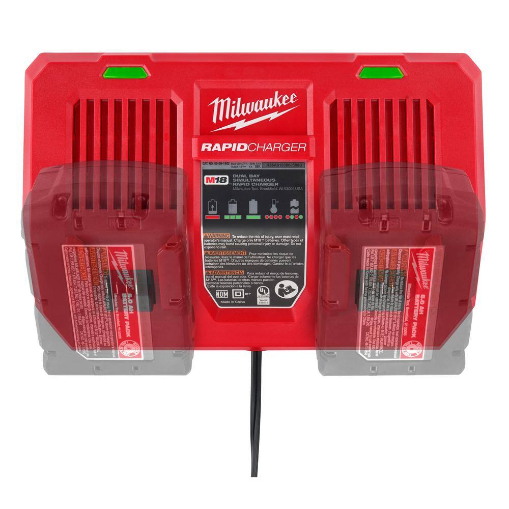 MW M18 18-Volt Lithium-Ion Dual Bay Rapid Battery Charger with 6.0Ah Battery Pack (2-Pack) 48-59-1802-48-11-1862