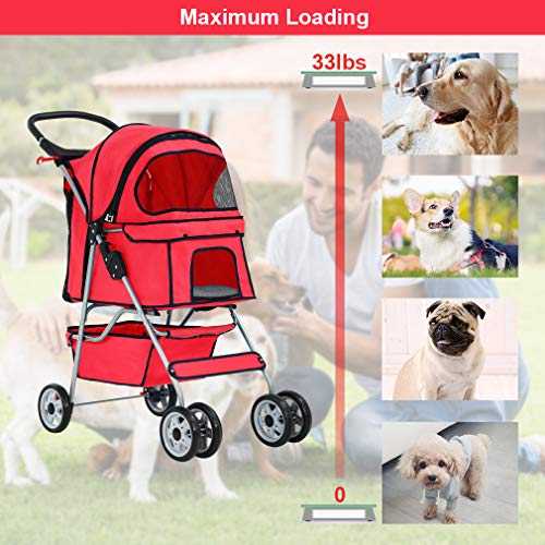 BestPet， Cat Carrier Stroller， 4 Wheels， Red