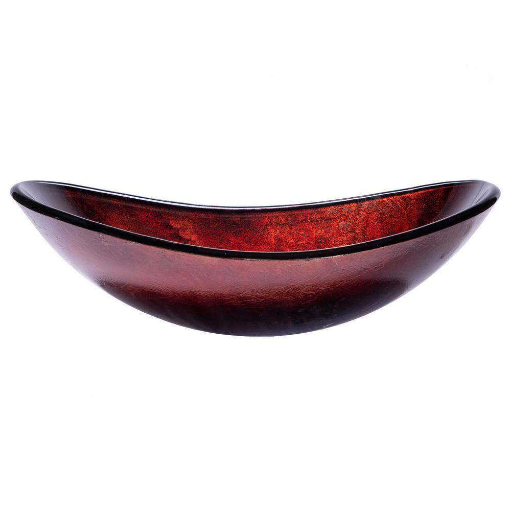 Eden Bath Canoe Shaped Reflections Glass Vessel Sink in Red Copper with Pop-Up Drain and Mounting Ring in Chrome EB_GS40-D2MCR