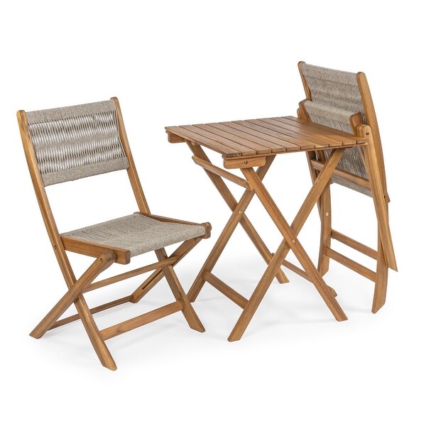 Cadiz Modern Coastal 3Piece Acacia Wood Outdoor Folding Bistro Set，by JONATHAN Y