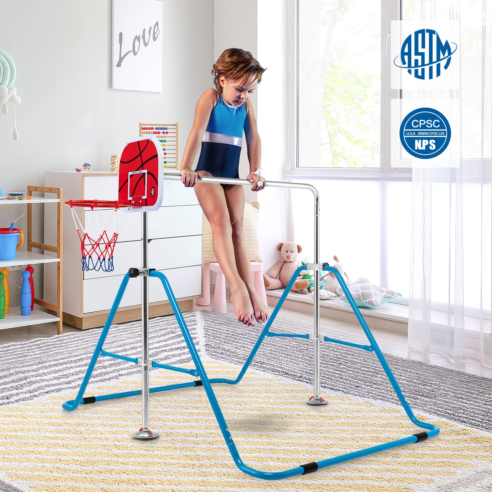 Costzon Kids Gymnastics Bar with Basketball Hoop