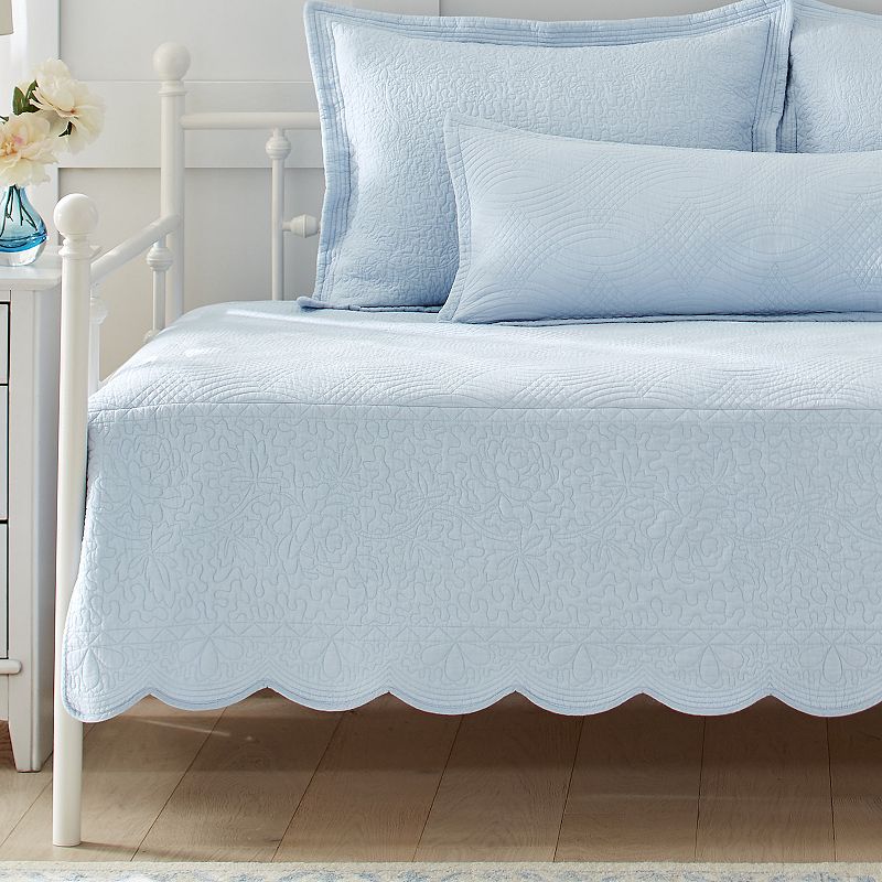 Laura Ashley LA Solid Trellis Blue Daybed Set with Shams