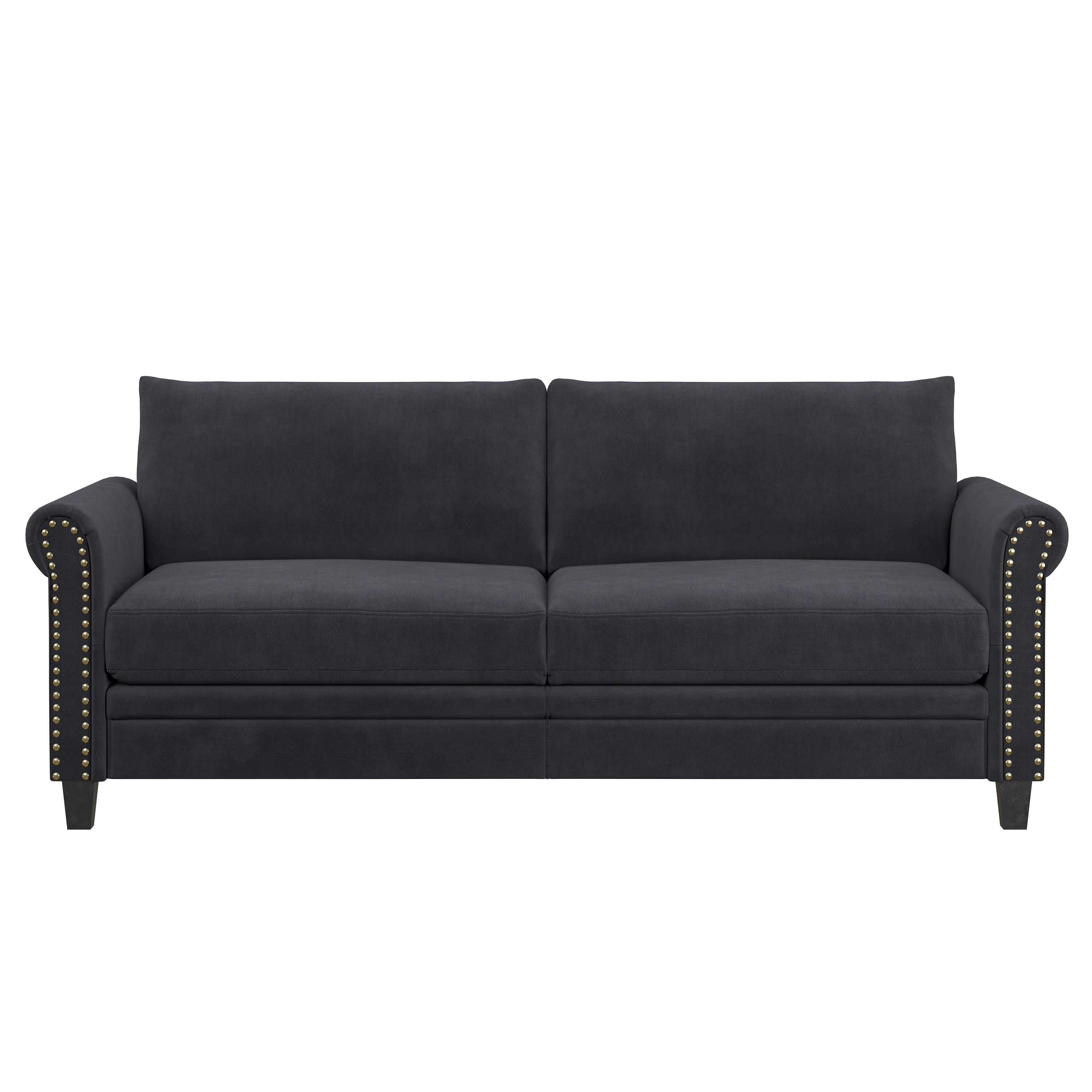 Lifestyle Solutions Fallon Sofa with Nail Head Trim, Charcoal Microfiber