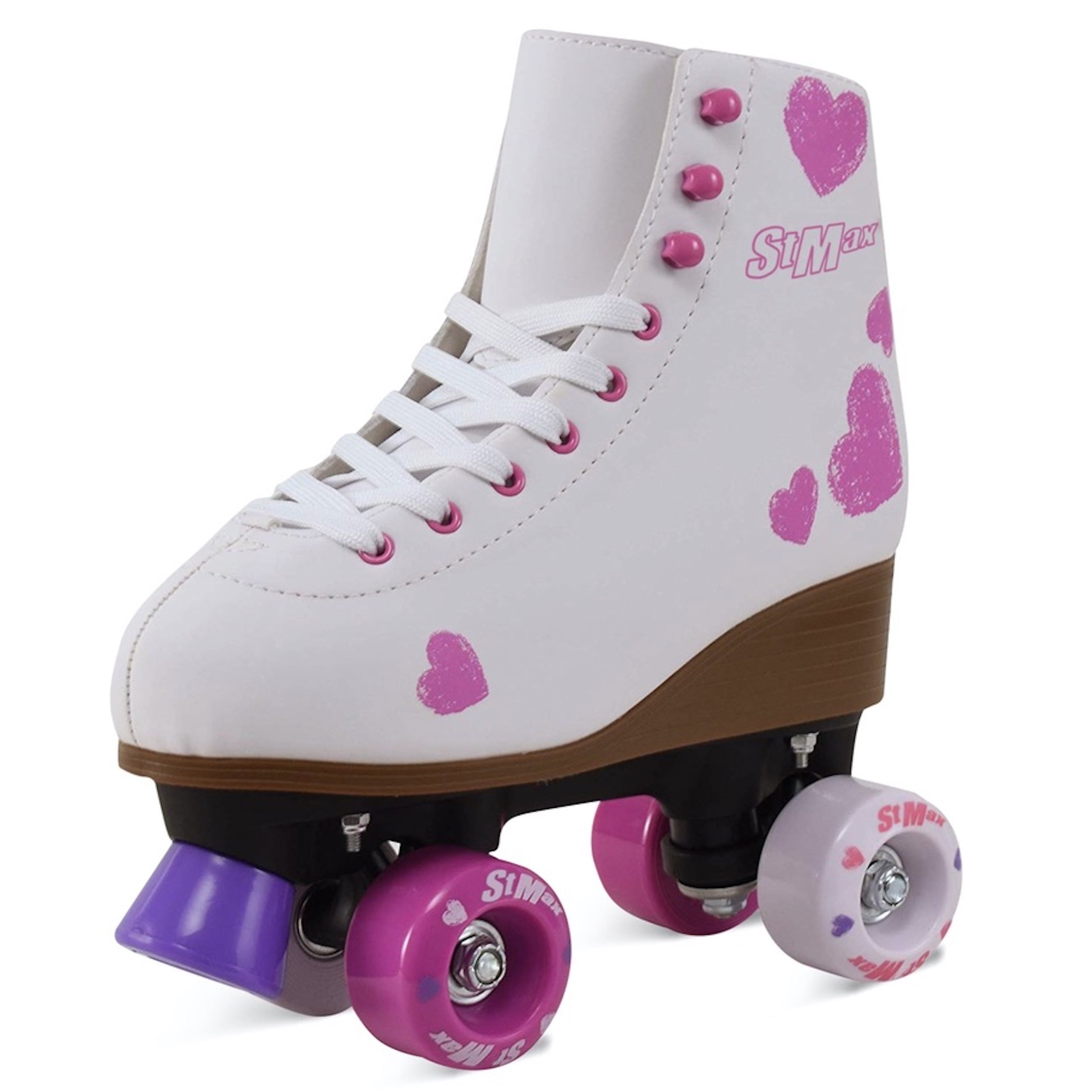 Quad Roller Skates for Girls and Women size 3.5 Youth White and Pink Heart Outdoor Indoor and Rink Skating Classic Hightop Fashionable Design