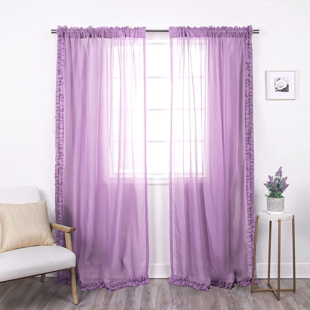 Aurora Home Ruffle Border Linen Look Curtain Panel Pair   52\