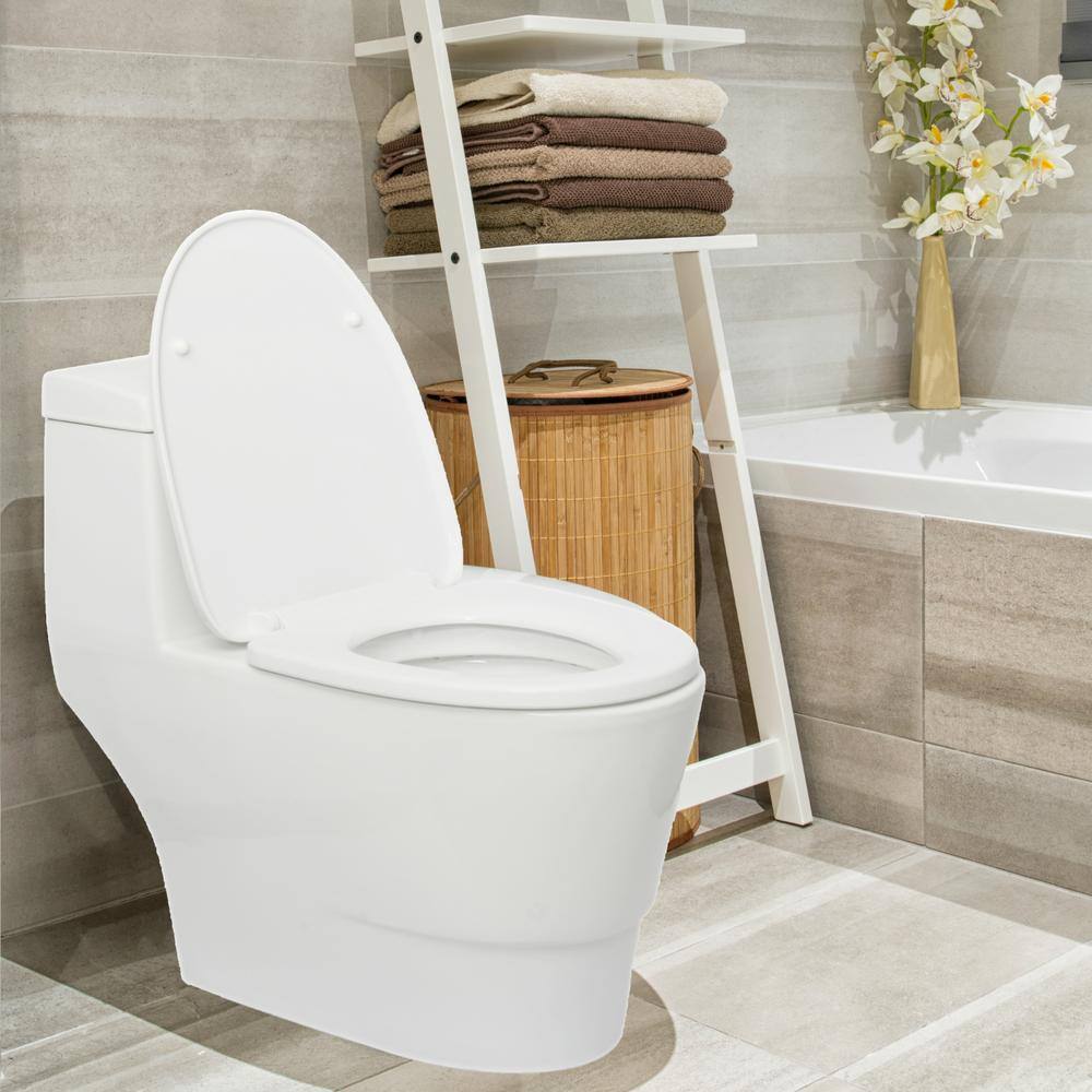 FINE FIXTURES Atlantis 12 in. Rough-In 1-Piece 11.6 GPF Dual Flush Elongated Toilet in White Seat Included MOTB12W