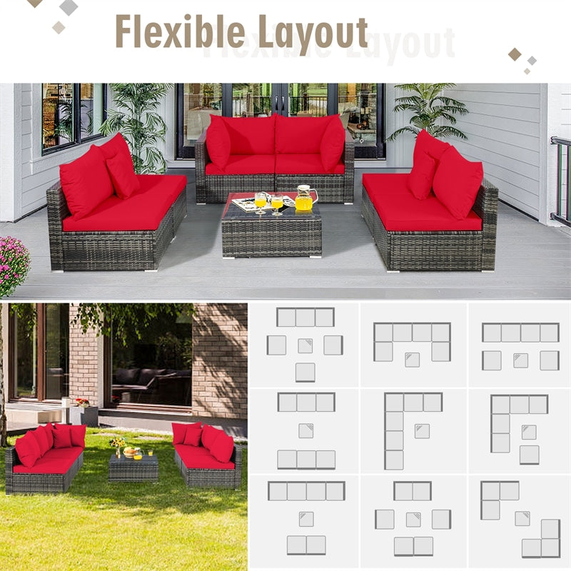 7 Pcs Rattan Patio Sectional Couch Set Outdoor Wicker Furniture Set with Cushions & Coffee Table