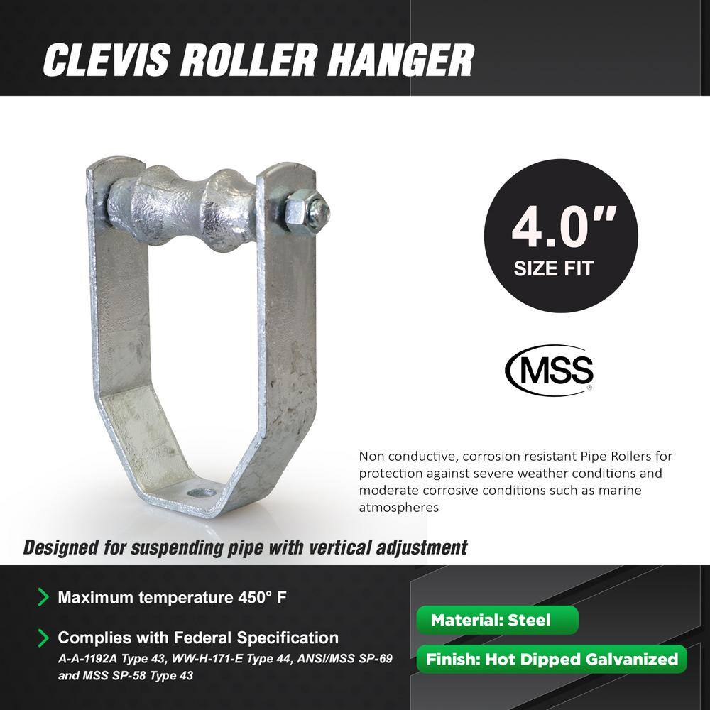 The Plumber's Choice 4 in. Clevis Roller Hanger Hot Dipped Galvanized Steel (5-Pack) IE04-ISZB-5