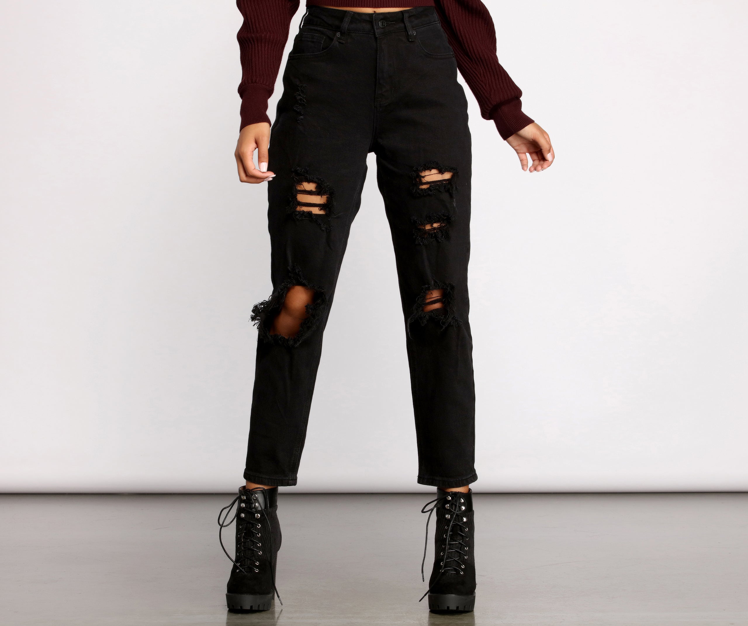 On the Edge High Rise Destructed Boyfriend Jeans