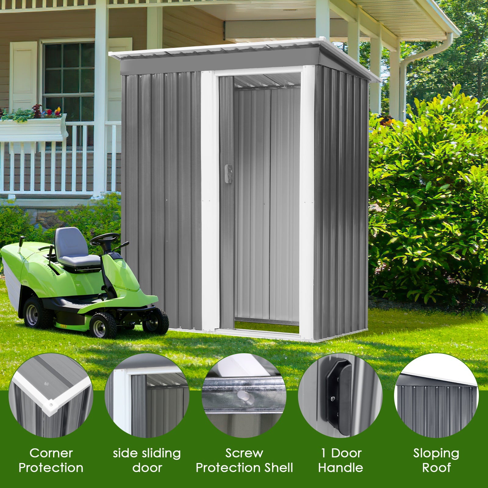 Pirecart 3×5 ft Outdoor Metal Shed Garden Lockable Tool Sheds for Backyard, Lawn