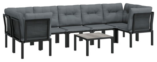 vidaXL Patio Furniture Set 8 Piece Sectional Sofa Set Black and Gray Poly Rattan   Tropical   Outdoor Lounge Sets   by vidaXL LLC  Houzz