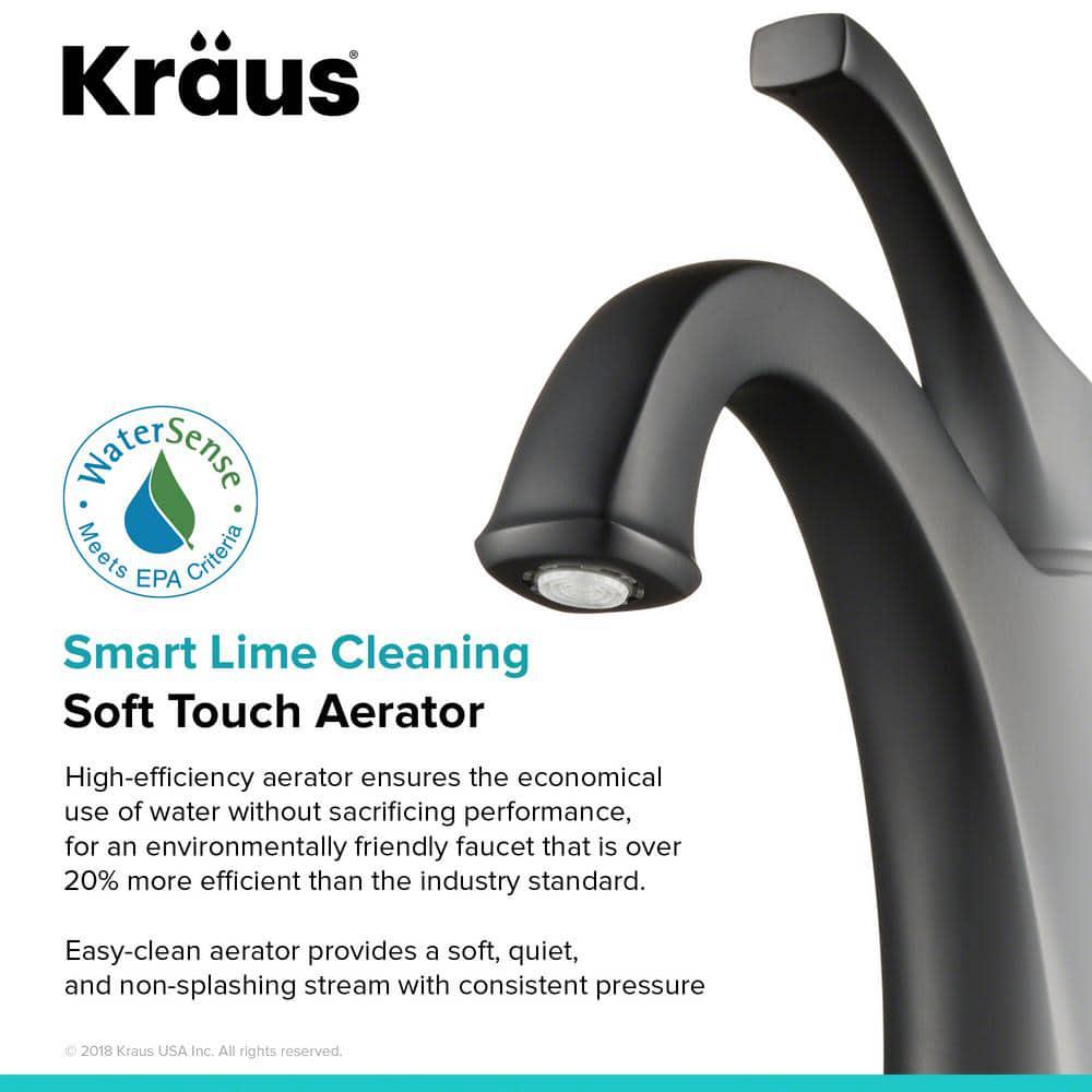 KRAUS Arlo Matte Black Single Handle Basin Bathroom Faucet with Lift Rod Drain and Deck Plate