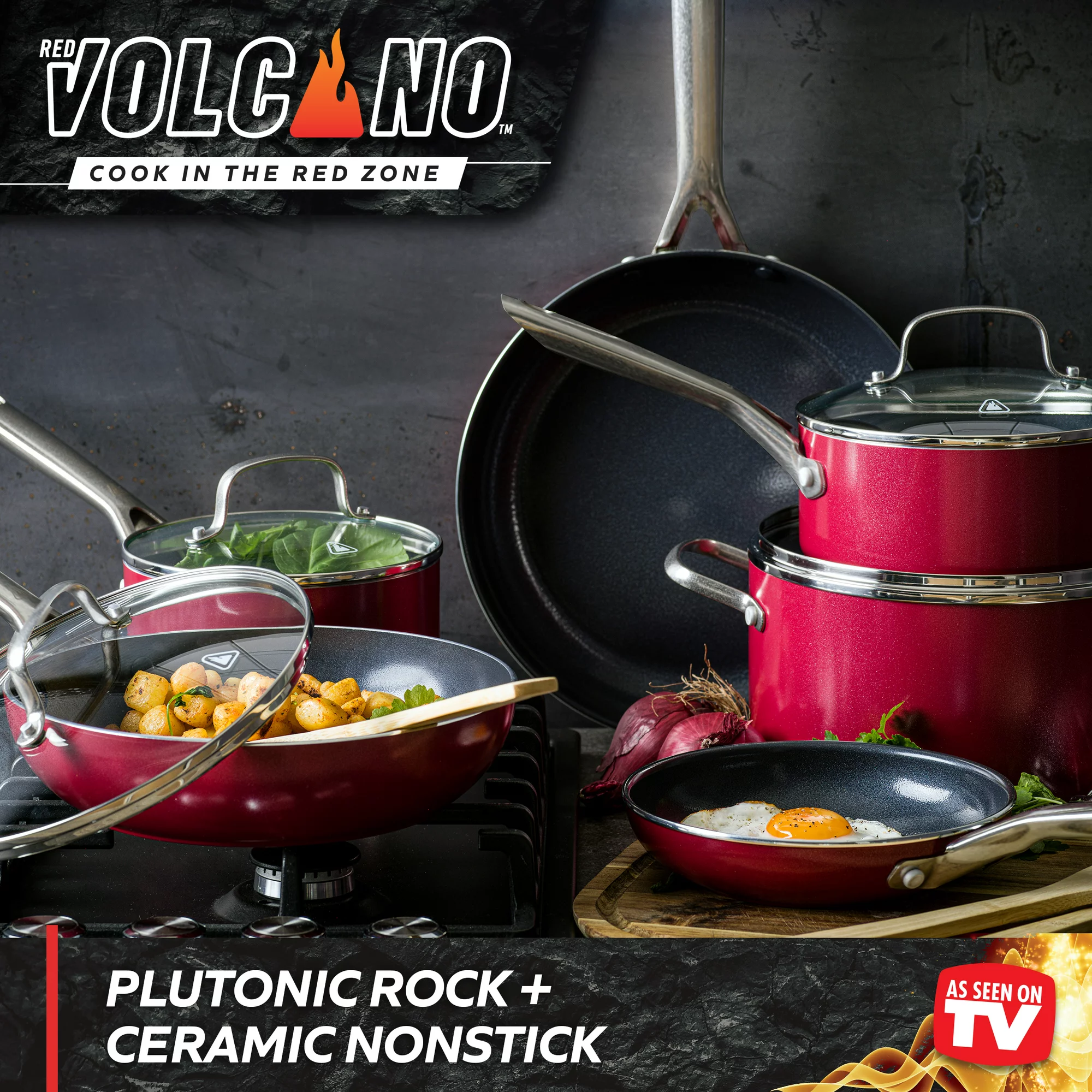 Red Volcano Ceramic Nonstick 12 piece Cookware set