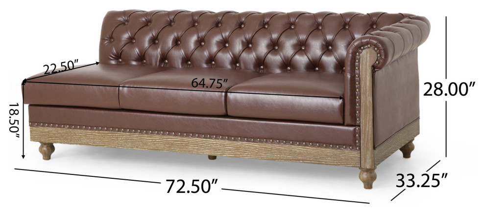 Chesterfield Sectional Sofa  Faux Leather Seat  ampButton Tufted Back  Dark Brown   French Country   Sectional Sofas   by Decorn  Houzz