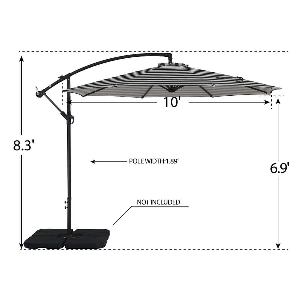 WESTIN OUTDOOR Bayshore 10 ft Cantilever Hanging Patio Umbrella in Black and White Stripe