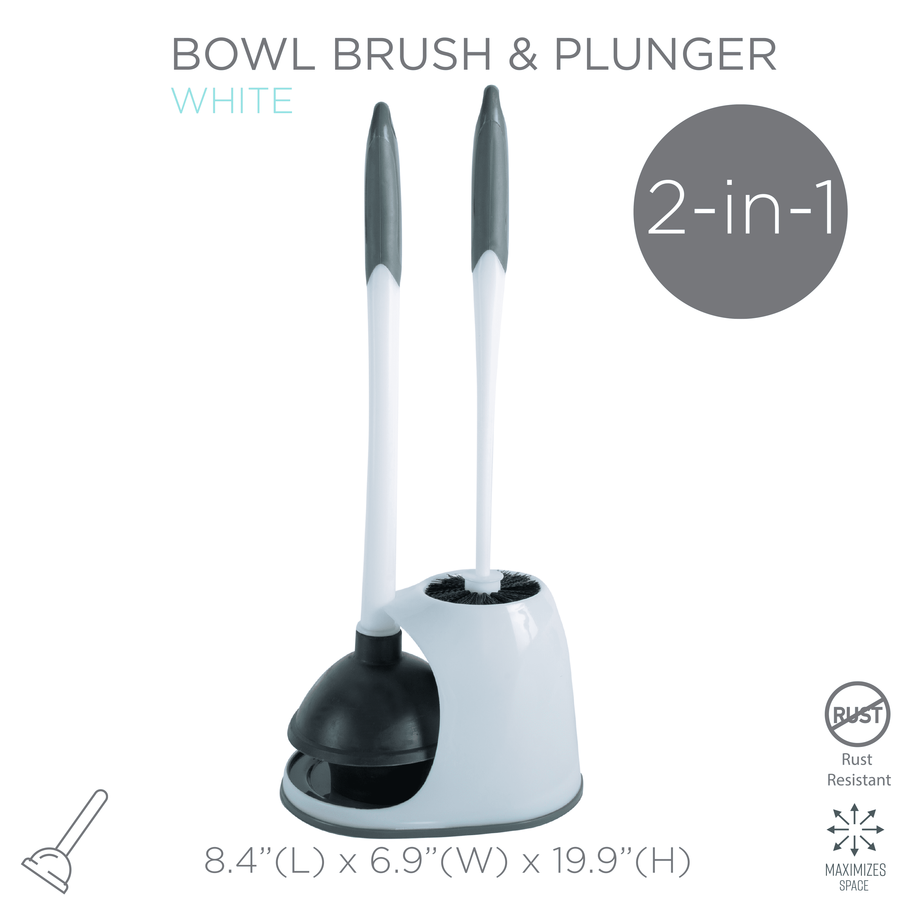 Bath Bliss 2-in-1 Toilet Bowl Brush and Plunger Set in White