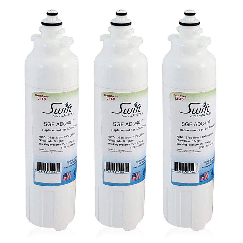 Swift Green Filters Compatible Refrigerator Water Filter for LG LT800P ADQ73613401 (3-Pack) SGF-ADQ401-3Pack