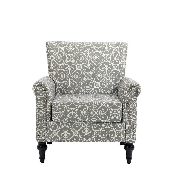 Floral Pattern Mid-Century Modern Accent Chair， Linen Armchair