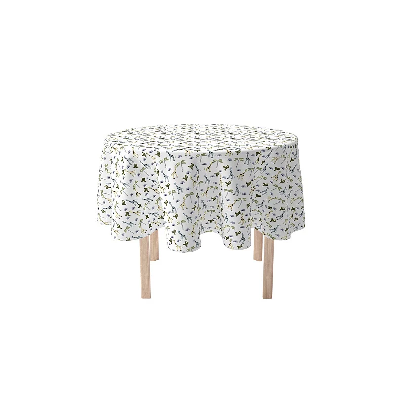 Round Tablecloth， 100% Polyester， 90 Round， Giraffe Wild Life