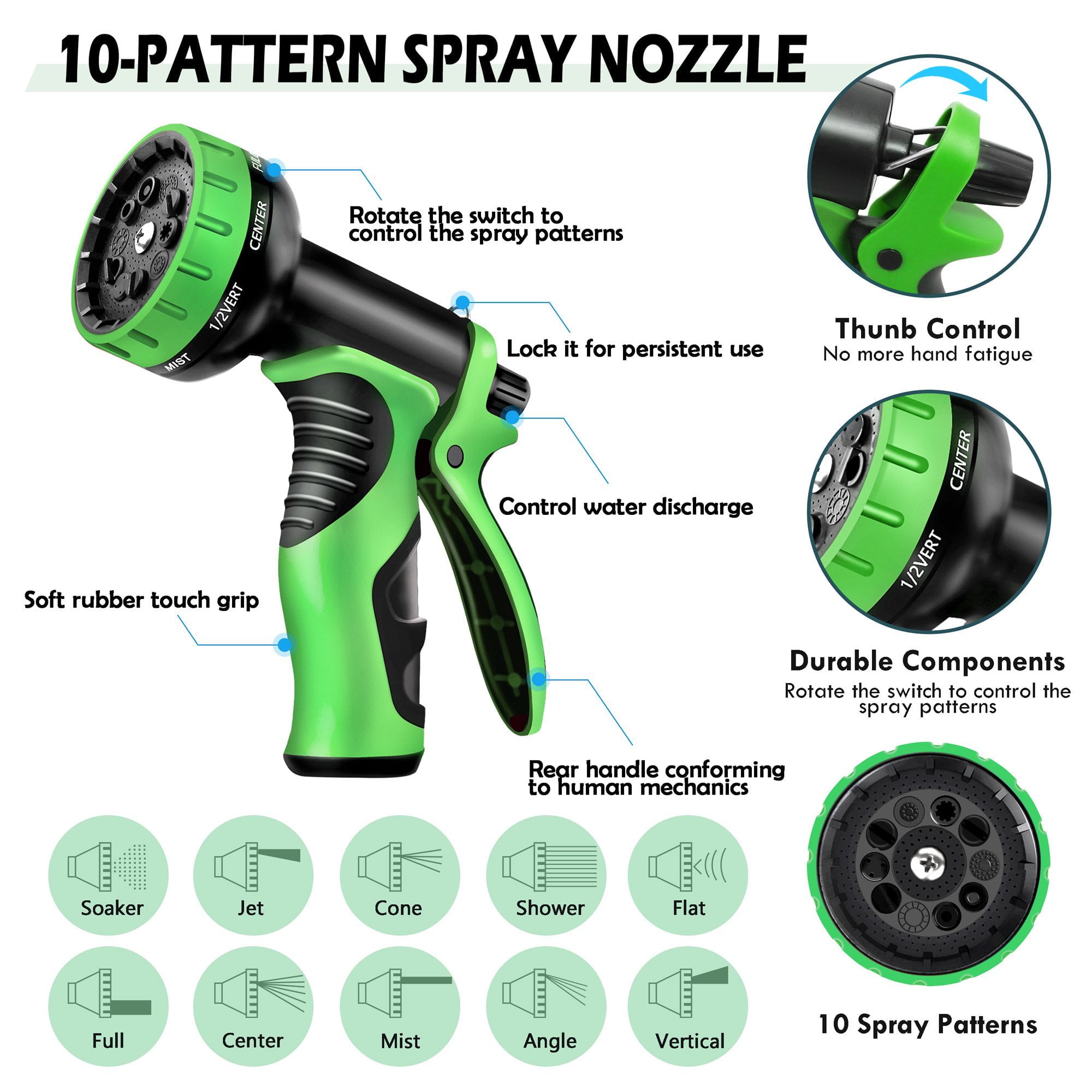 Garden Hose 100ft with 10 Function Spray Nozzle， Easy Storage and Usage