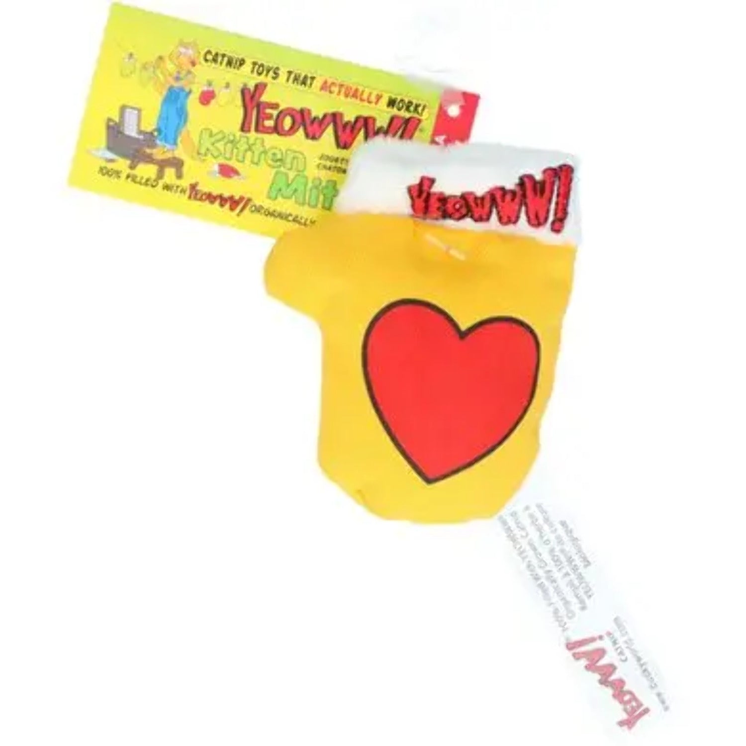 Yeowww! Holiday Catnip Kitten Mittens Cat Toy Yellow Heart