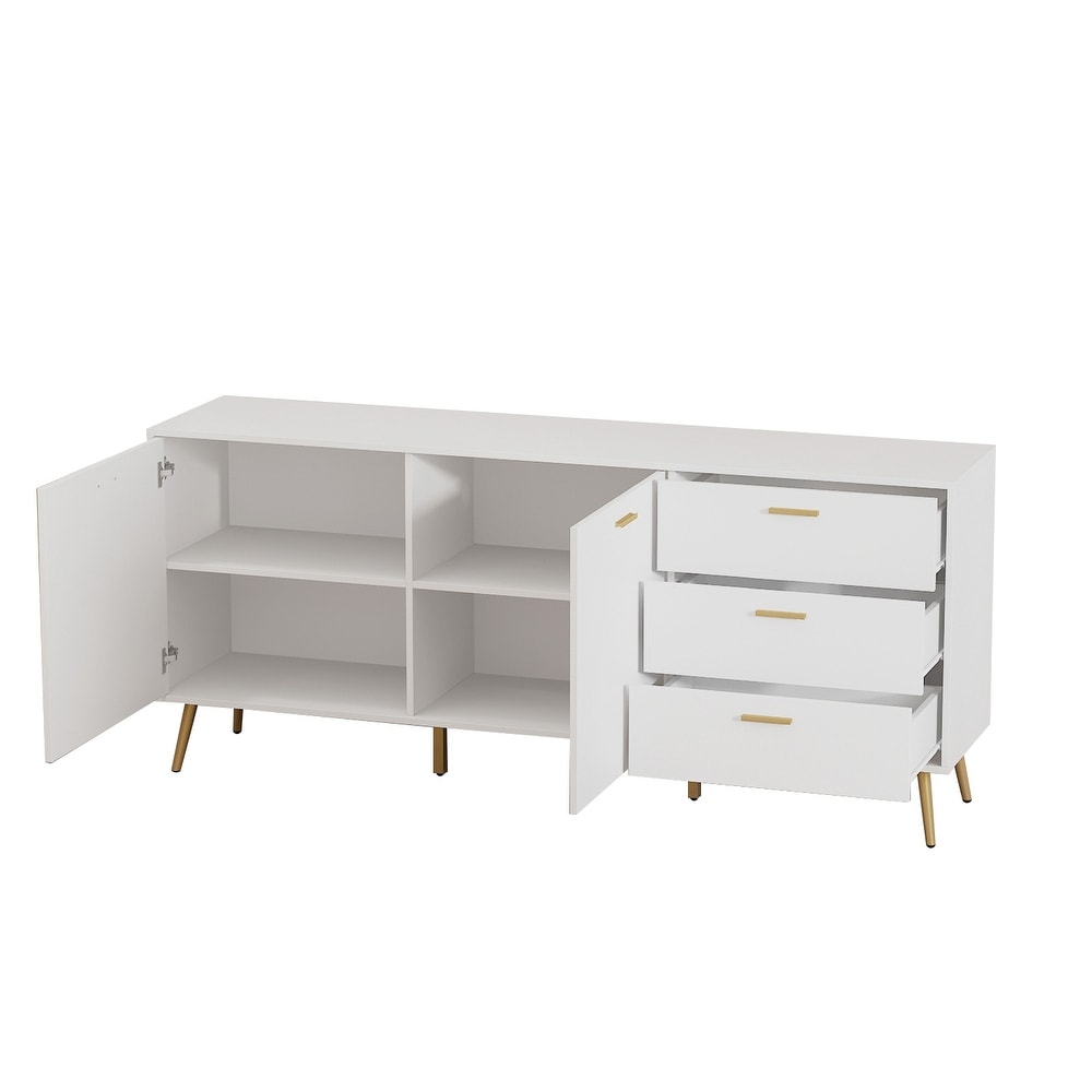 Timechee Buffet Sideboard Cabinet with 3 Drawers   2 Doors  White   69\