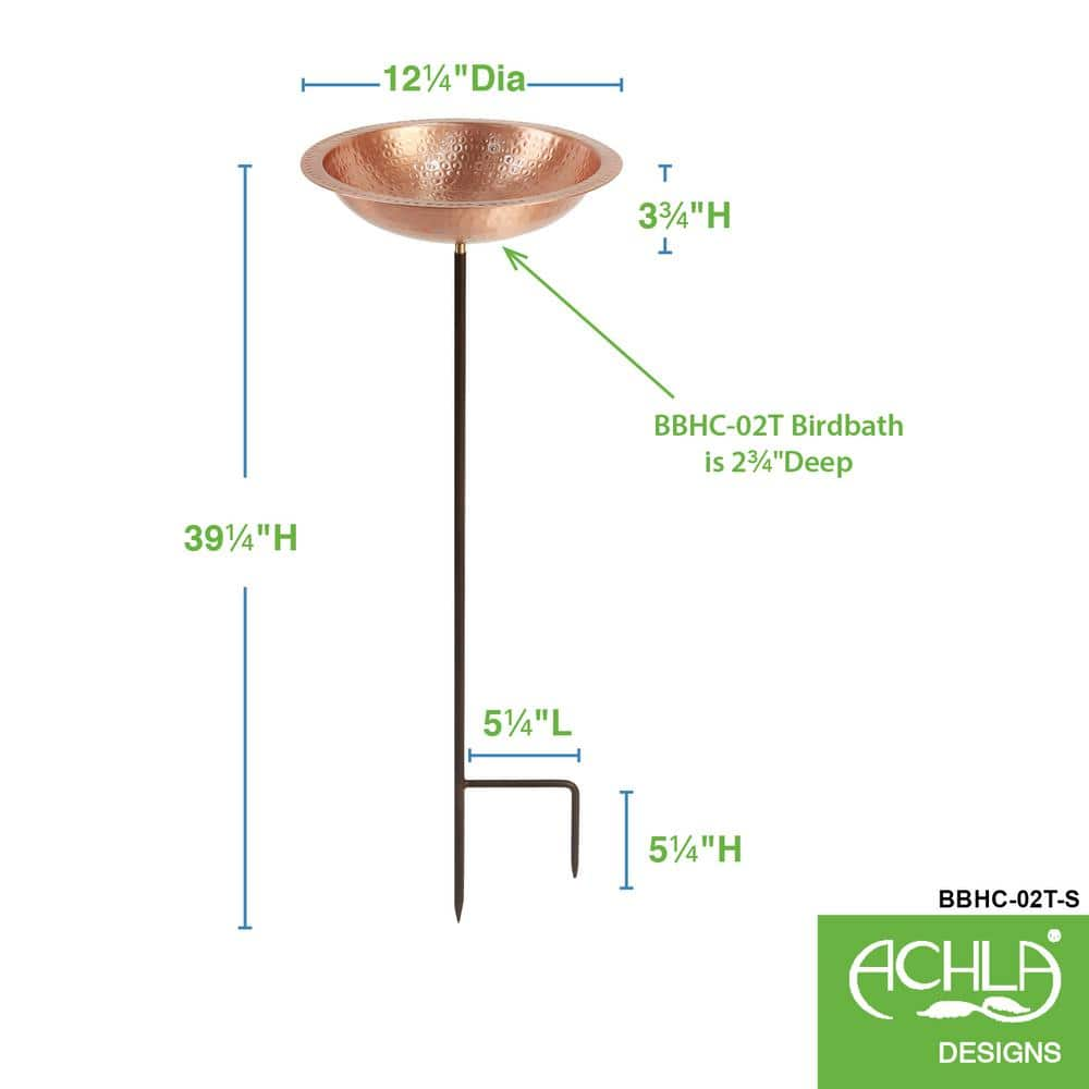 Achla Designs 39.25 in. Tall Satin Copper Hammered Solid Copper Birdbath with Stake BBHC-02T-S