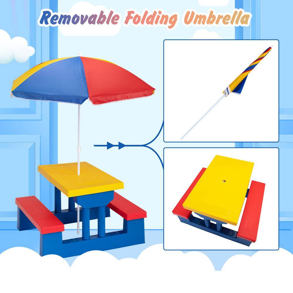 Nyeekoy Kids Picnic Table Set with Removable Umbrella and Bench for Backyard Patio TH17N0850