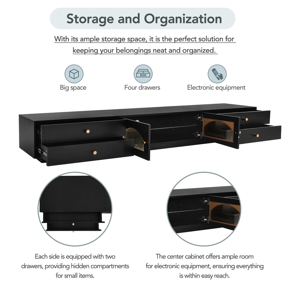 Contemporary 2 Glass Door TV Stand with 4 Drawers for TVs up to 90 Inches