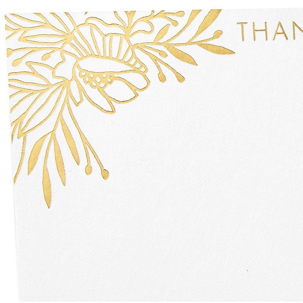 Hallmark  Gold Floral Blank Flat Note Cards With Caddy, Box of 40