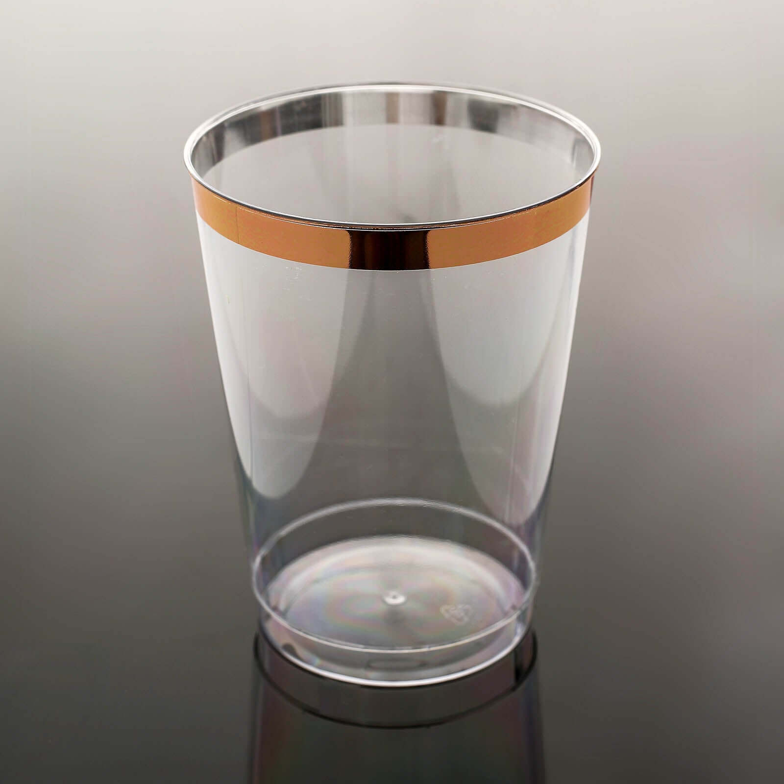 12 Pack Rose Gold Rim Clear Plastic Party Cups, Disposable Tumblers 10oz