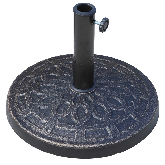 26 Lbs Round Resin Umbrella Base Stand Market Parasol Holder With Beautiful Decorative Pattern For 1 5 quot 1 89 quot Pole For Backyard Bronze