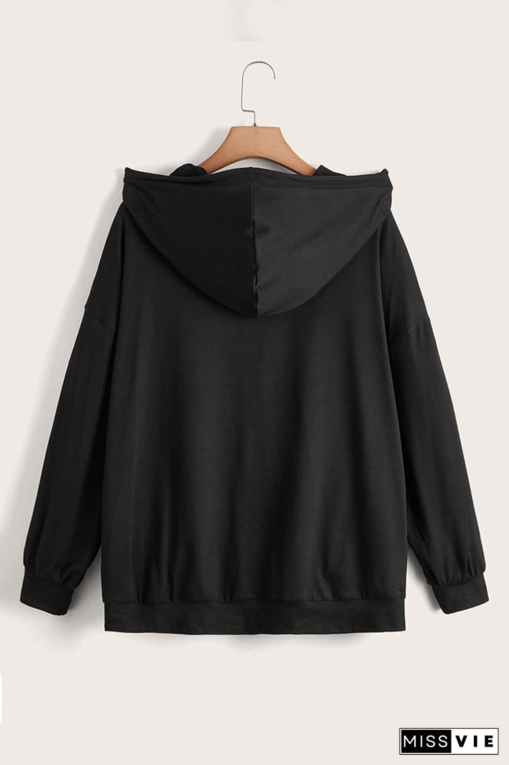 Black Plus Size Drawstring Hoodie Sweatshirt