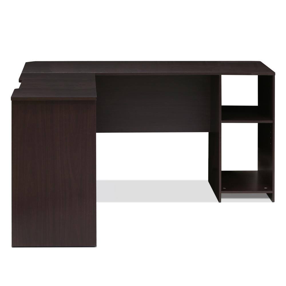 Furinno 54 in. L-Shaped Espresso Computer Desk with Shelves 16084EX