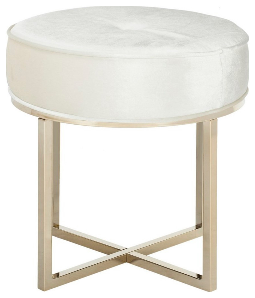 Gill Round Ottoman  Beige/Brass   Contemporary   Footstools And Ottomans   by Rustic Home Furniture Deco  Houzz