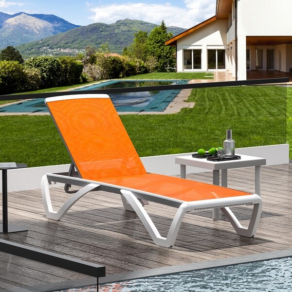 Domi Patio Chaise Lounge，AllWeather Adjustable Recliner with Wheels，Stackable