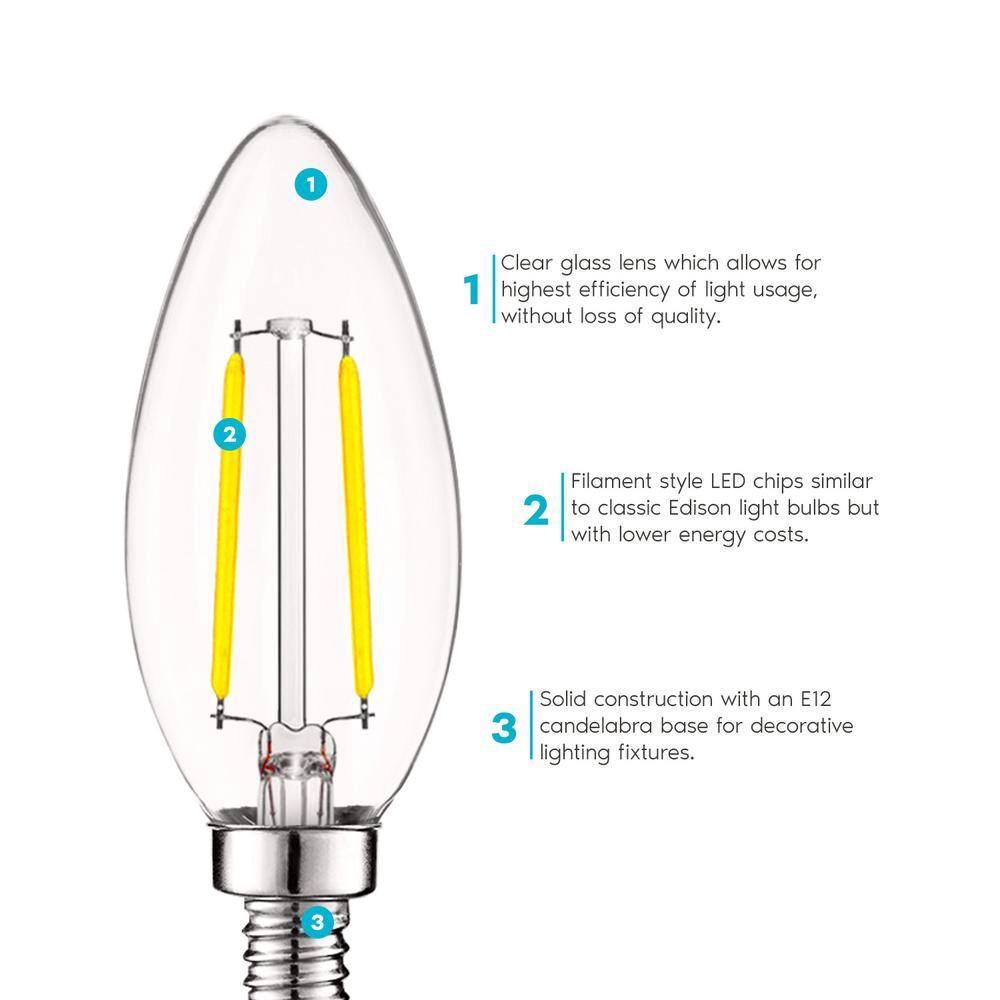 LUXRITE 40-Watt Equivalent B10 Dimmable LED Vintage Edison Light Bulbs 5000K Bright White (12-Pack) LR21578-12PK