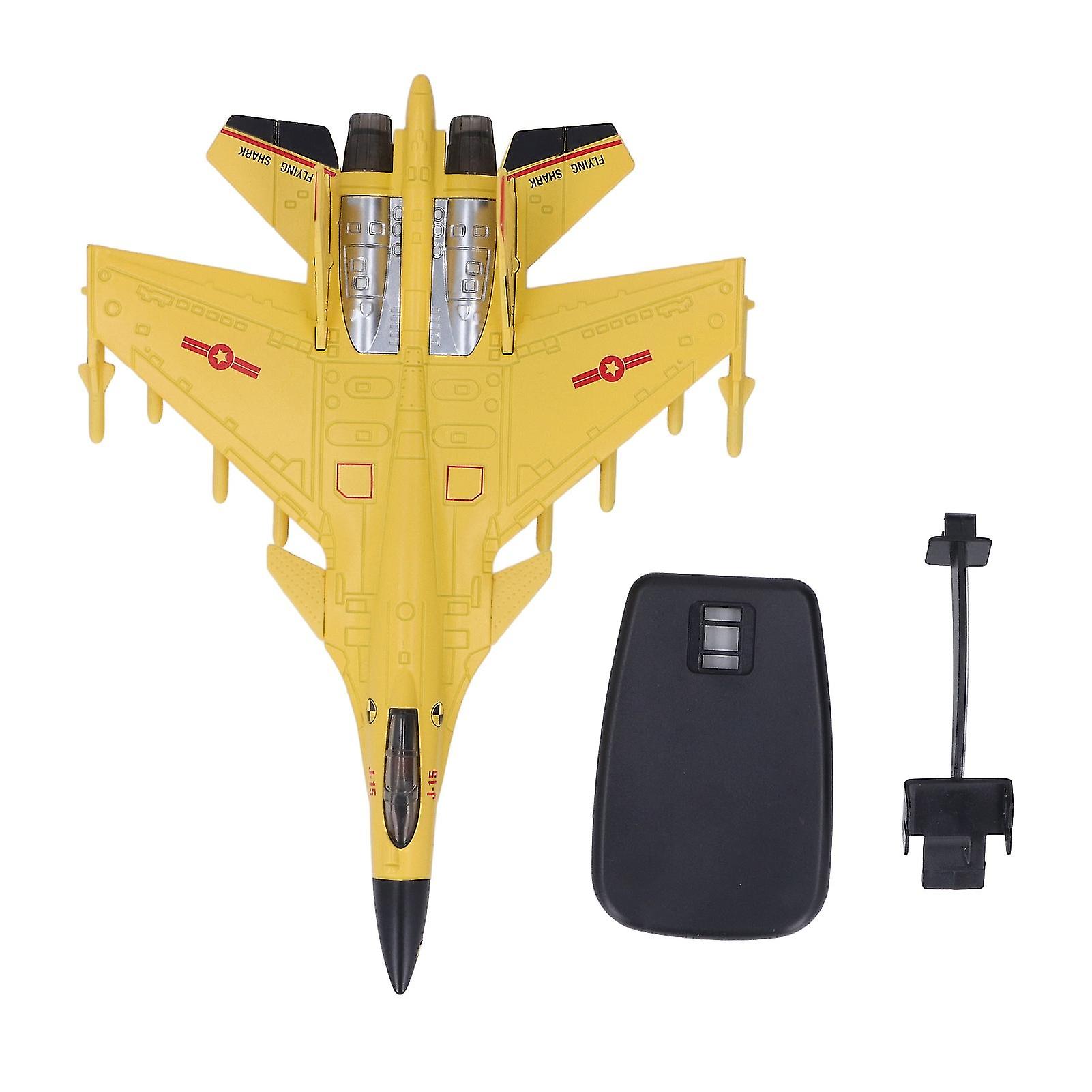 Fighter Aircraft Model Pull Back with Display Stand Sound Light Alloy Aircraft Model for Boy Kids Yellow