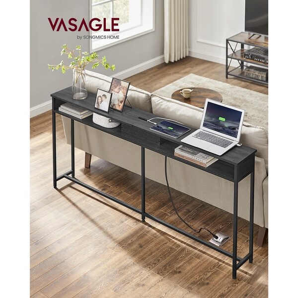 Narrow Console Table - 70.9 Inch Sofa Table with 2 Outlet and 2 USB Ports， Long Entryway Table， Home Office or Living Room