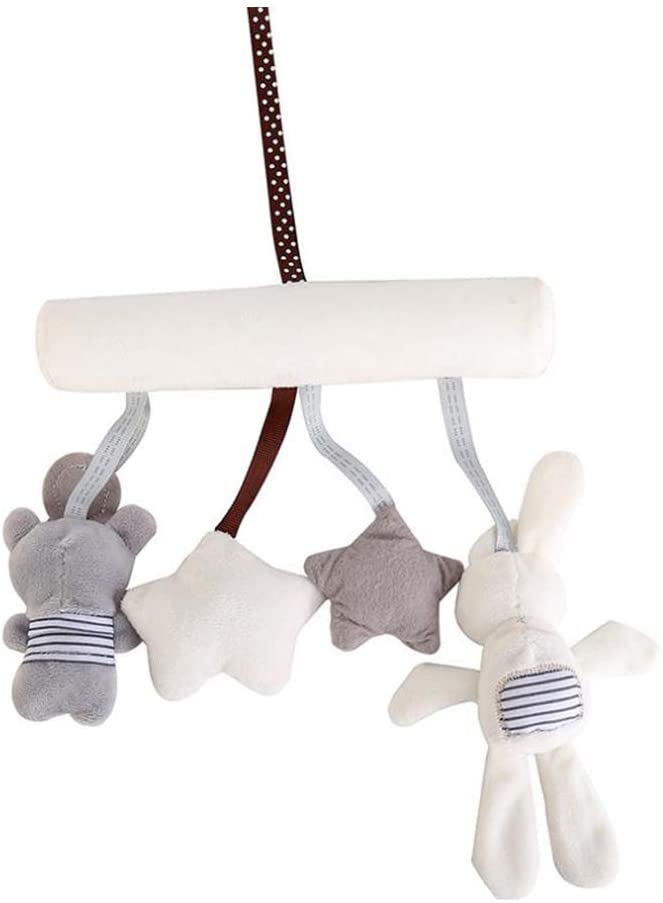 CloverCat Baby Hanging Rattle Toys Soft Baby Music Plush Activity Crib Stroller Toys Rabbit Star Shape for Toddlers Baby Girls Baby Boys