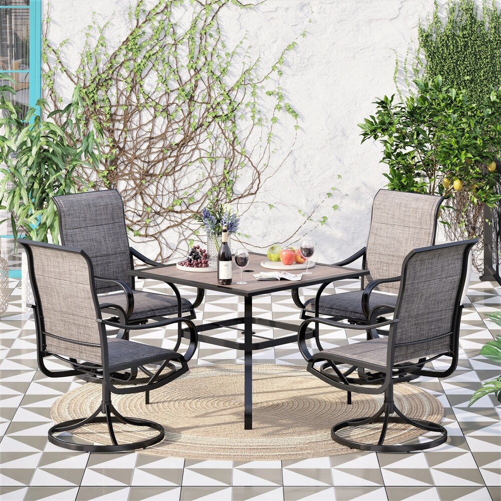 5 Piece Patio Dining Set with 4 Padded Textilene Swivel Chairs and 37\