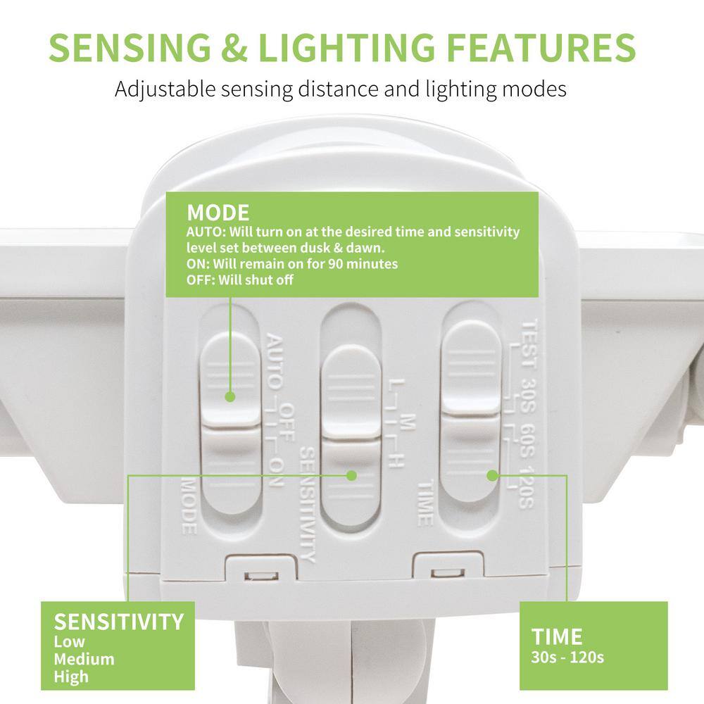 Pinegreen Lighting 3-Head 18-Watt Motion Activated 2200 Lumen White Solar Outdoor Area Light CL-SM2200L-3H