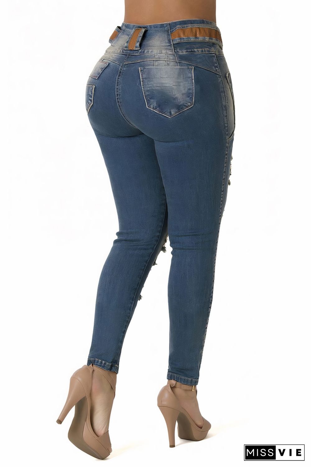 Mid Waist Cut Out Skinny Leg Jeans