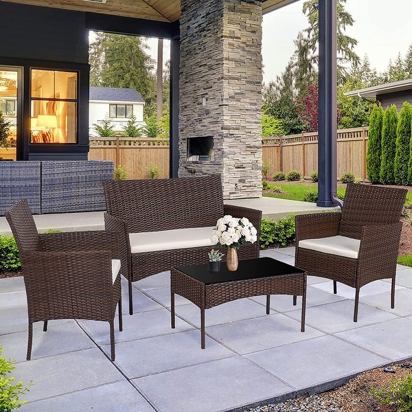 Futzca 4 Pieces Outdoor Patio Furniture Sets Rattan Chair Wicker Set