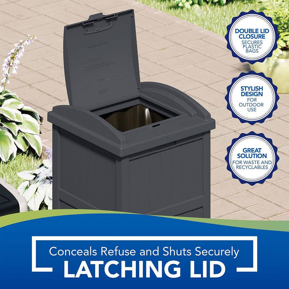 33 Gal. Resin Dark Grey Outdoor Hideaway Patio Trash Can TG33369