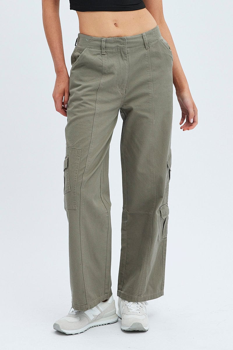 Grey Cargo Pants Low Rise