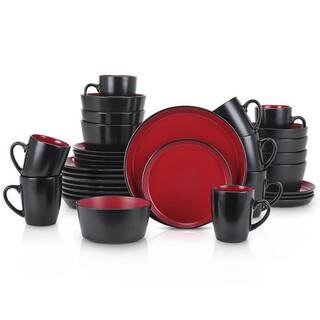 STONE LAIN Stone Lain Albie 32-Piece Dinnerware Set Stoneware Service For 8 Red and Black BLB026402